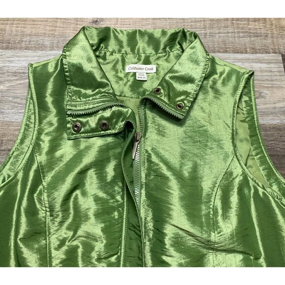 Coldwater Creek Womens Green Sleeveless Shiny Vest Jacket Full Zip Snap Medium - Picture 14 of 16